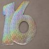 Cardboard Cutout Number 16 Holographic silver