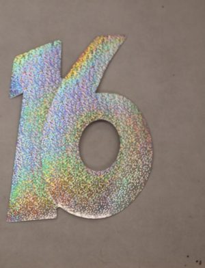 Cardboard Cutout Number 16 Holographic silver