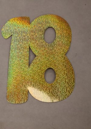 Cardboard Cutout Number 18 holographic gold