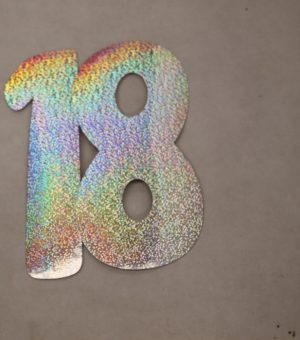 Cardboard Cutout Number 18 holographic silver