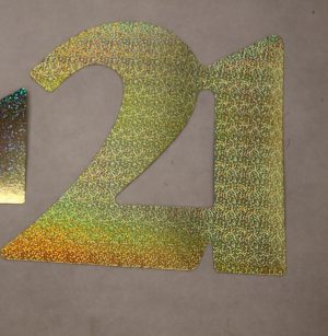 Cardboard Cutout Number 21 holographic gold