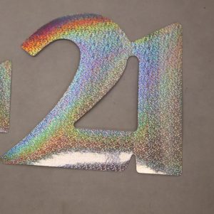 Cardboard Cutout Number 21 holographic silver
