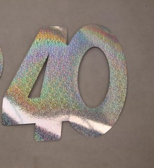 Cardboard Cutout Number 40 holographic silver