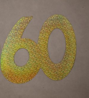 Cardboard Cutout Number 60 Holographic Gold