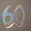 Cardboard Cutout Number 60 holographic silver