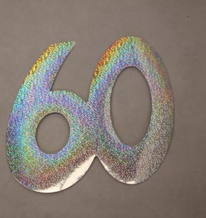 Cardboard Cutout Number 60 holographic silver