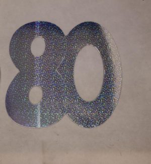Cardboard Cutout Number 80 holographic silver