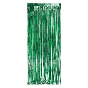 green foil curtain drape