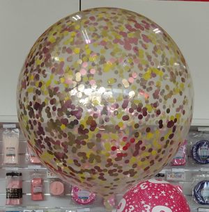 90cm gold and red confetti filled balloon